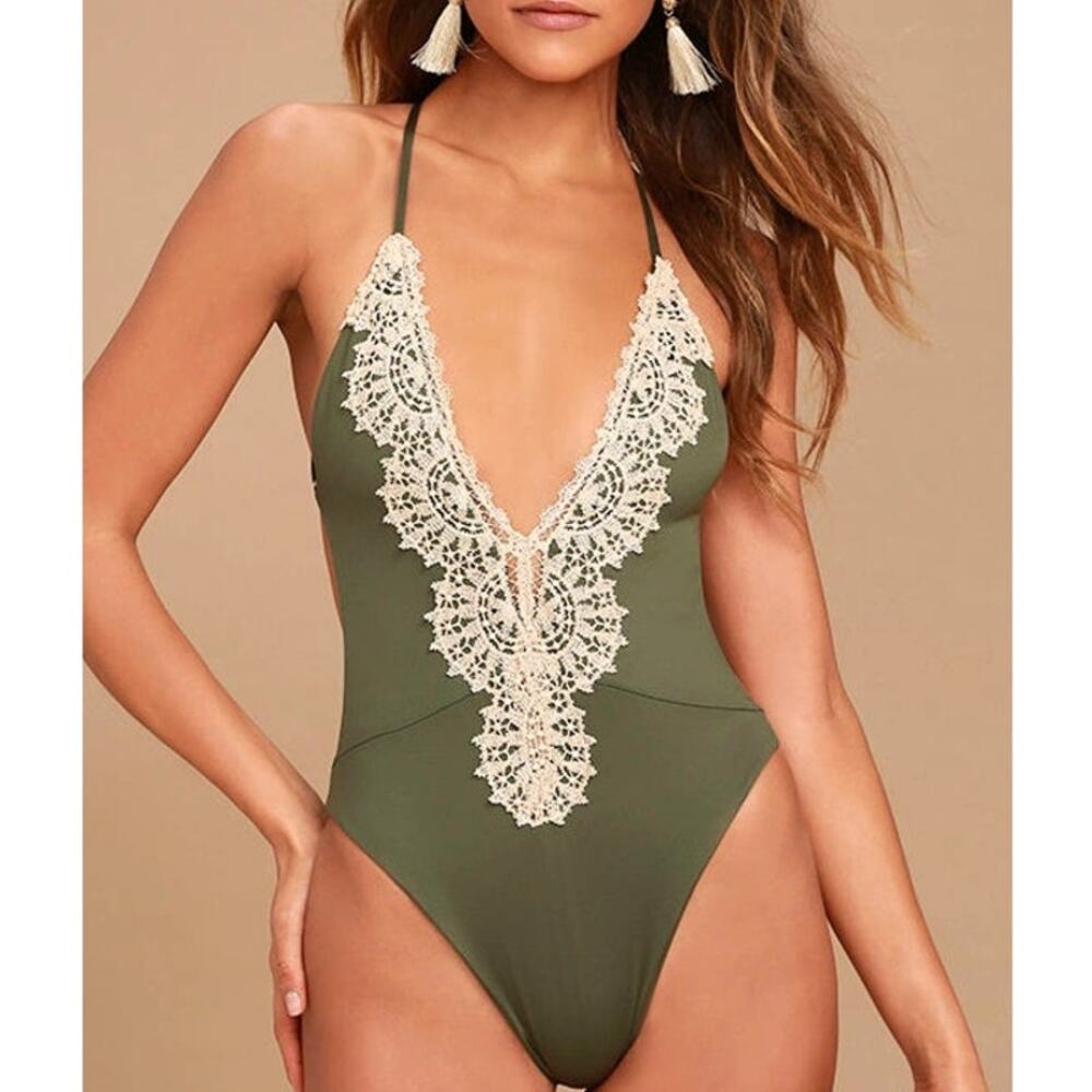 Blue Life Eclipse Lace One Piece Swimsuit Olive Green Size Large